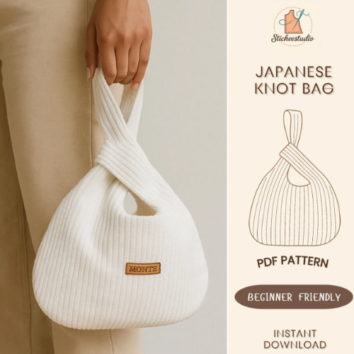 Reversible Japanese Knot Bag Sewing Pattern: Easy DIY Wrist Bag (PDF Download)