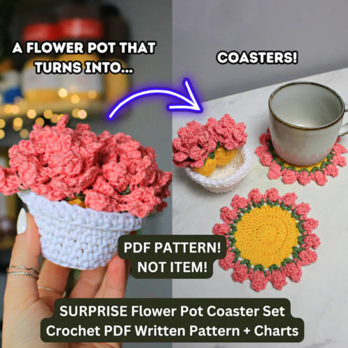 Crochet Flower Pot Coaster Set Pattern