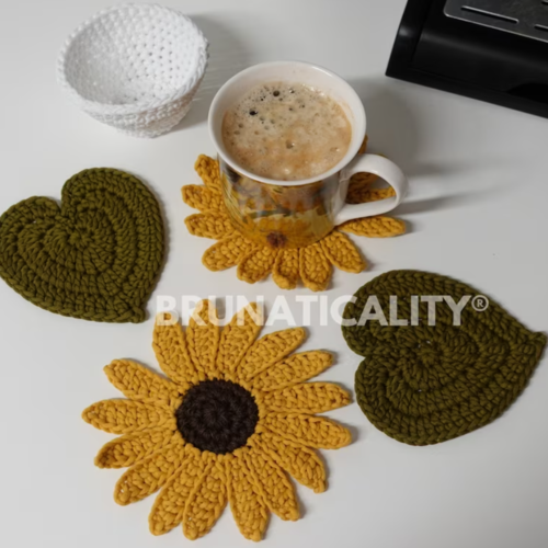 Crochet Sunflower Pot Coaster Set WRITTEN