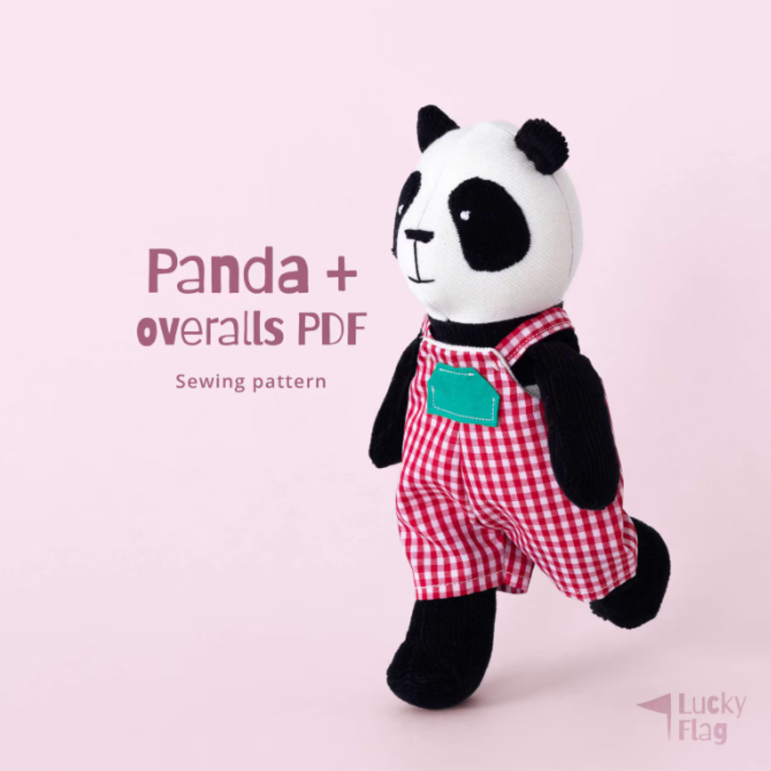 Panda Bear Plush Sewing Pattern + Overalls in PDF