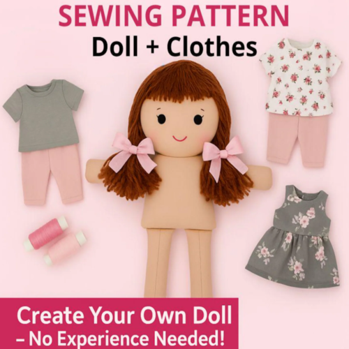 PDF Rag Doll Sewing Pattern with Clothes – Soft Fabric Doll Tutorial – 18 Inch Dress Up Doll