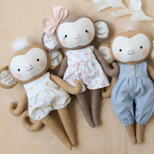 Monkey doll sewing pattern animal soft toy tutorial easy rag doll