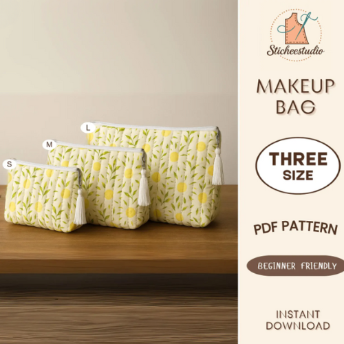 Quilted Makeup Bag Sewing Pattern: 3 Sizes (A4, US Letter, A0) (PDF Pattern)