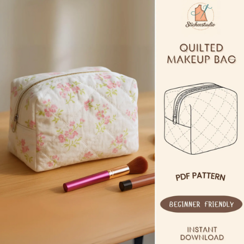 Quilted Makeup Bag Sewing Pattern: Beginner-Friendly Boxy Pouch (PDF Pattern A4/US Letter)