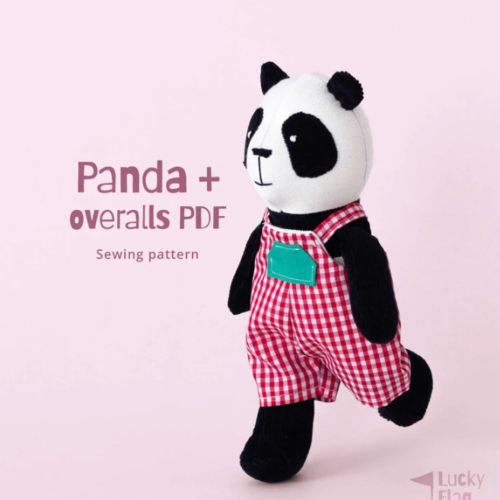 Panda Bear Sewing Pattern + Overalls in PDF – DIY Cute Stuffed Animal Plush Toy