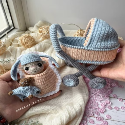 PDF Crochet Pattern Baby Doll in a Baby Carriage