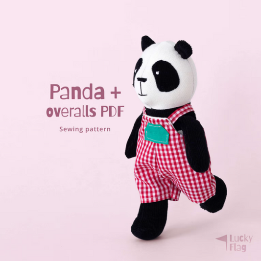 Panda Bear Plush Sewing Pattern + Overalls in PDF