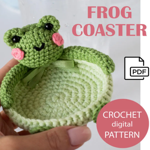 Crochet pattern amigurumi FROG coaster toy pattern PDF file in ENG