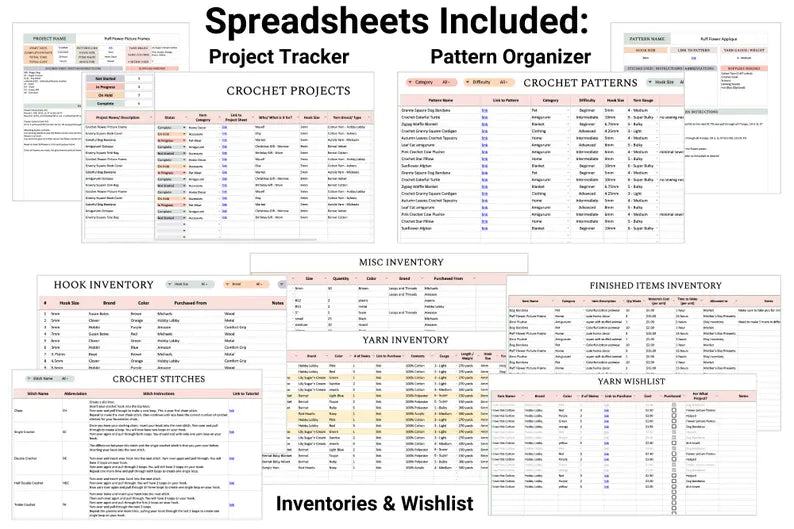 Crochet Planning Spreadsheet Bundle