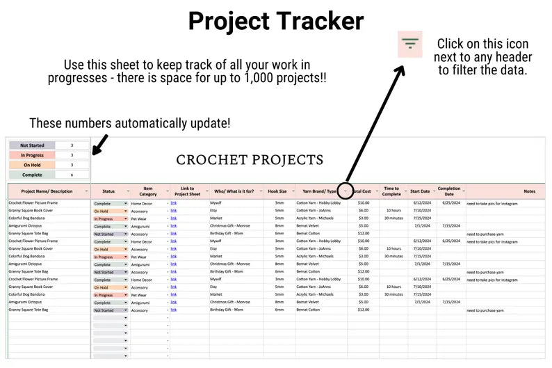 Crochet Planning Spreadsheet Bundle
