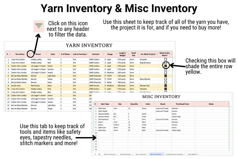 Crochet Planning Spreadsheet Bundle
