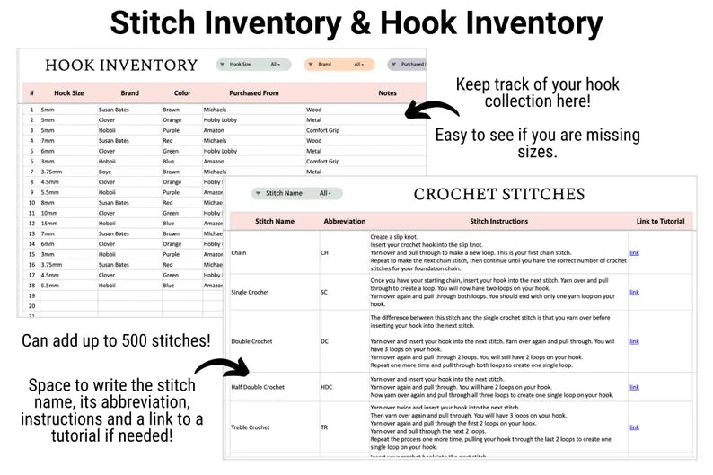 Crochet Planning Spreadsheet Bundle