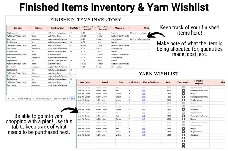 Crochet Planning Spreadsheet Bundle