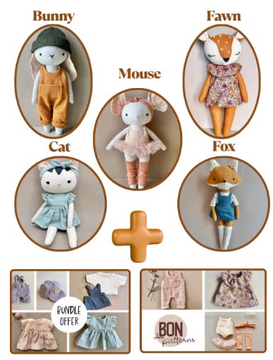 Bunny, Mouse, Fawn, Cat & Fox With Many Outfits - Instant Download Sewing Pattern