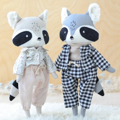 Raccoon doll sewing pattern animal soft toy tutorial easy rag doll