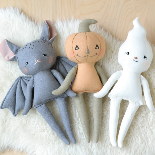 Halloween sewing pattern Bundle Bat, Ghost and Pumpkin soft toy tutorial easy DIY